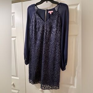 LILY PULITZER Carleigh Navy Blue Geometric Lace Size 2 Dress